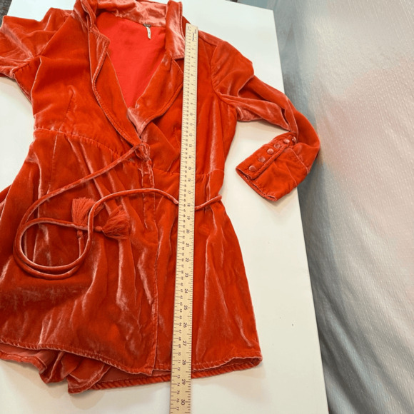 Free People Viola Velvet Romper Size S Orange Long Sleeve Tassels Boho Festival - Picture 9 of 15